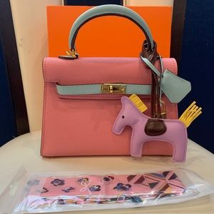 Mini Kelly bag bicolor pink and blue